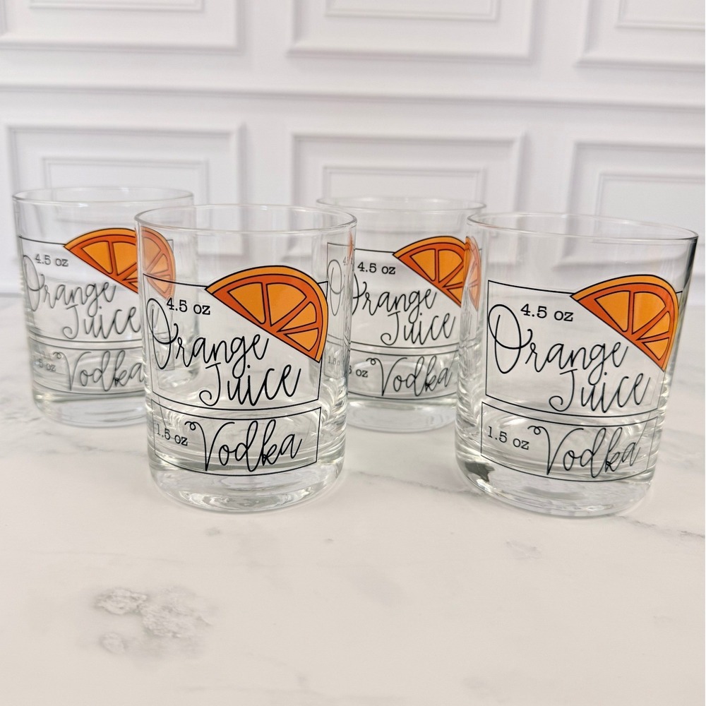 Set of 4 Mud Pie Screwdriver 10 oz Brunch Glasses 4" Tall NEW